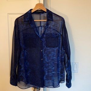 Tahari sheer long sleeve button down top!